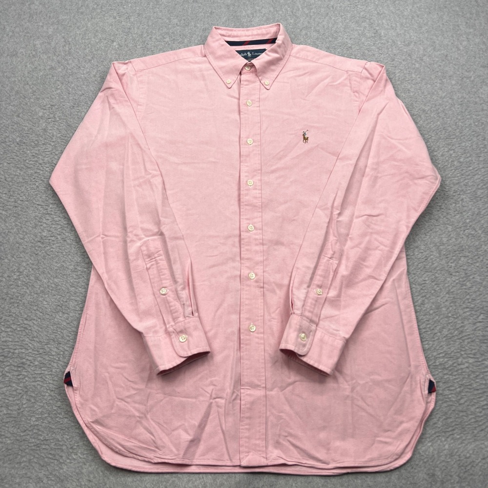 Ralph Lauren Shirt Mens Medium Pink Oxford Knit Button Up Classic Fit Flesh Pony